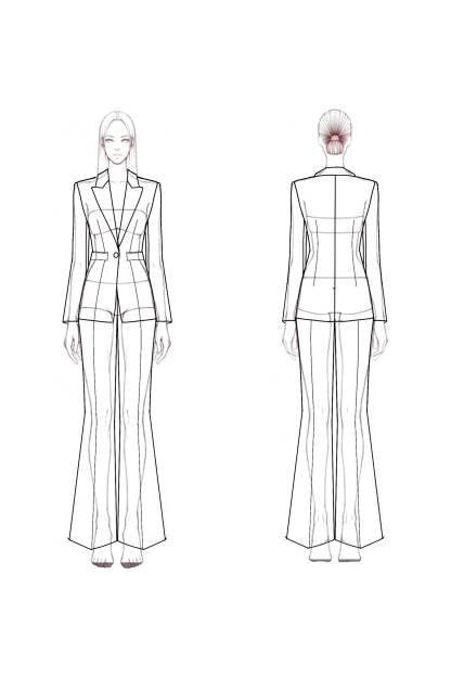 Formal Work Suit Set Red Long Sleeve Flared Pants Suit