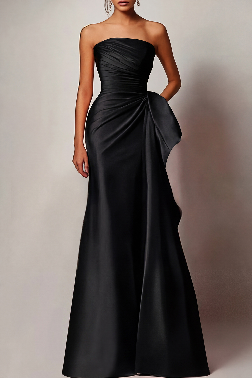 Evening Formal Dress Red Strapless Satin Floor-Length Gown