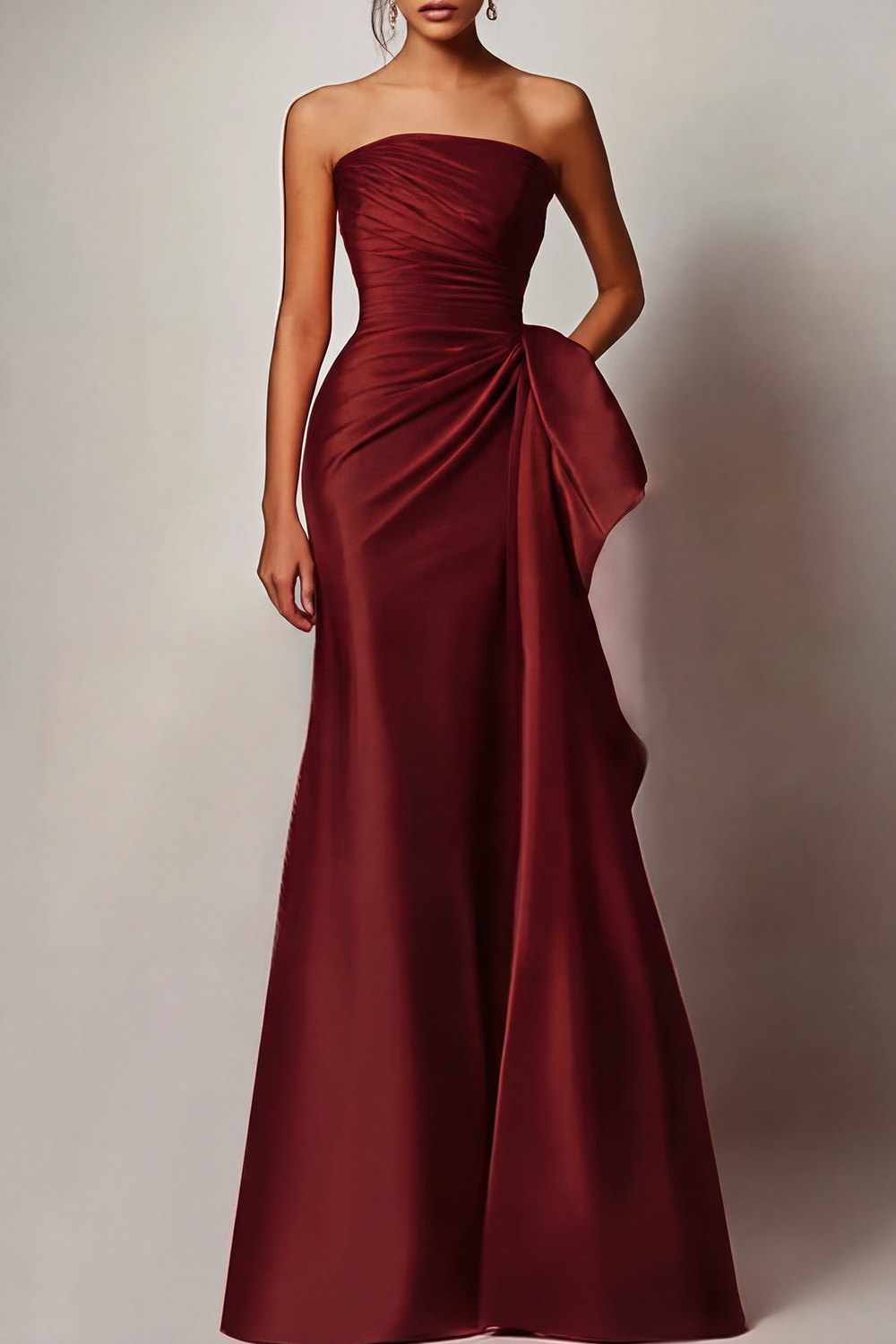Evening Formal Dress Red Strapless Satin Maxi Gown