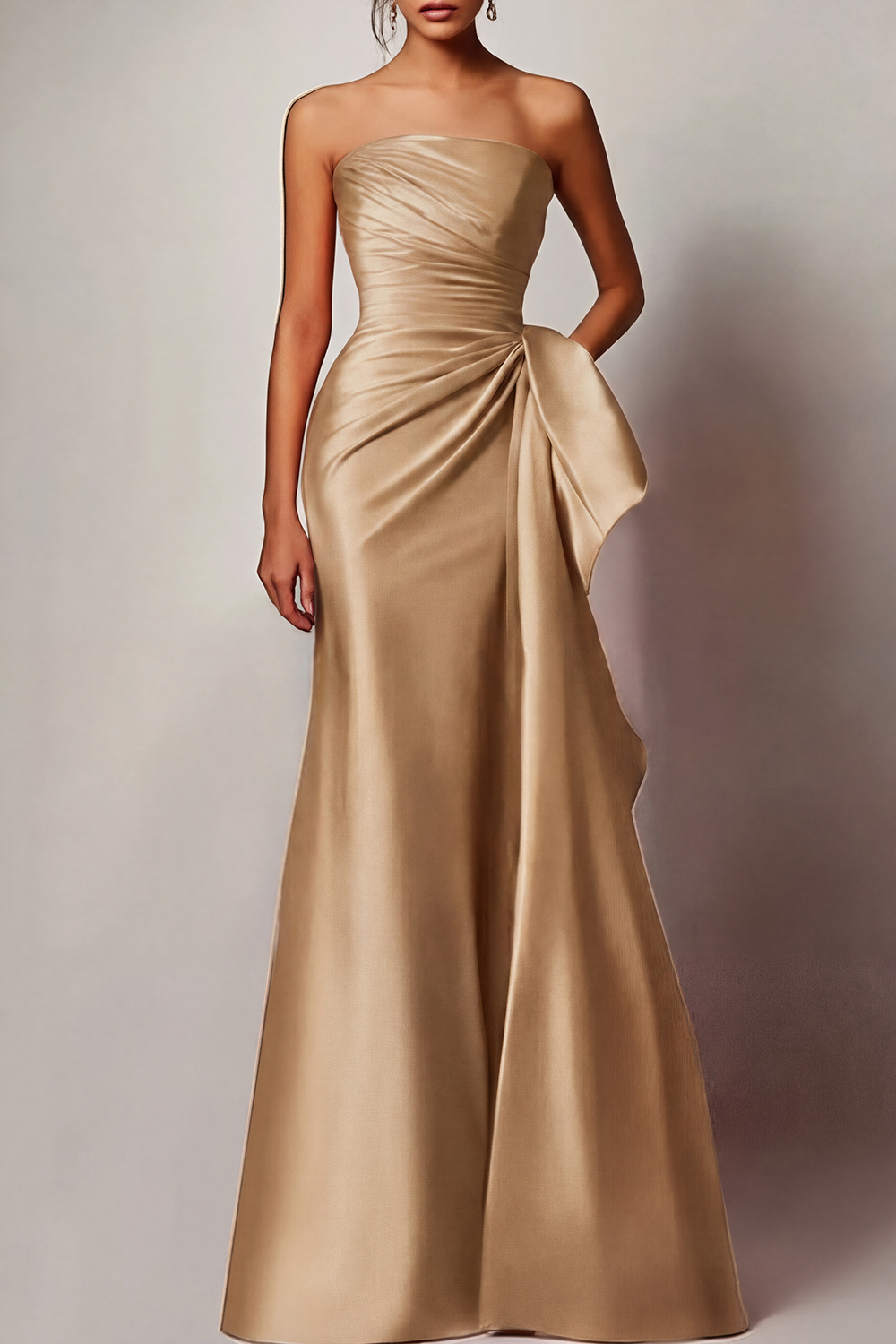 Evening Formal Dress Red Strapless Satin Maxi Gown