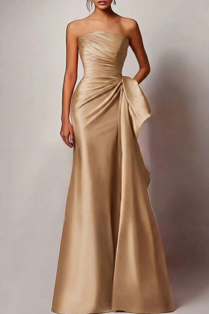 Evening Formal Dress Red Strapless Satin Maxi Gown