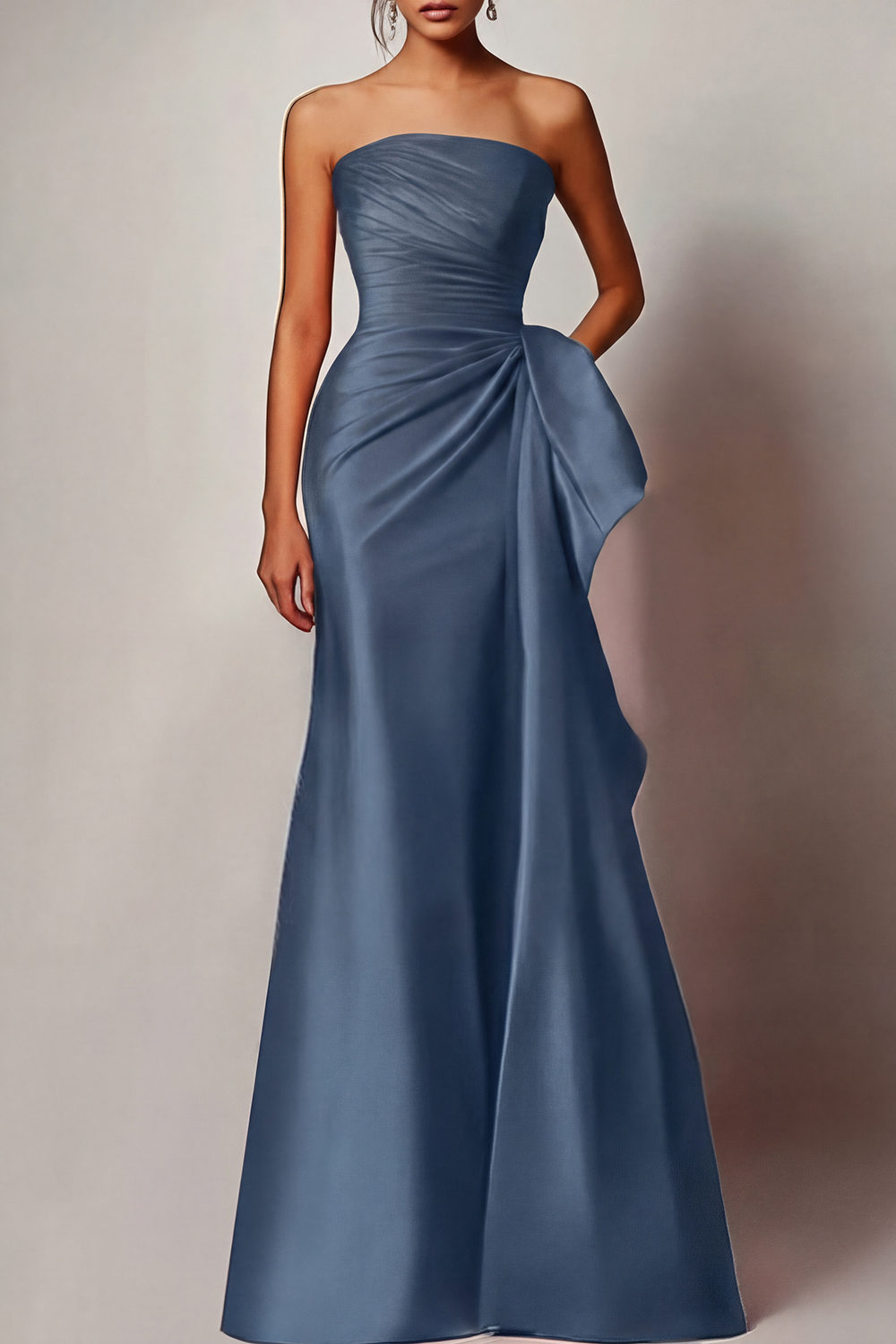 Evening Formal Dress Red Strapless Satin Maxi Gown