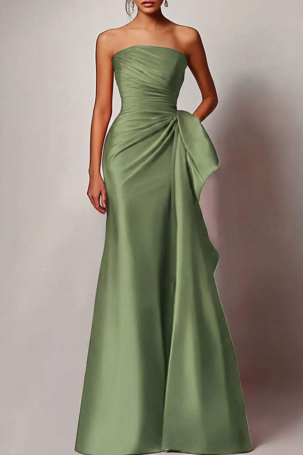 Evening Formal Dress Red Strapless Satin Maxi Gown