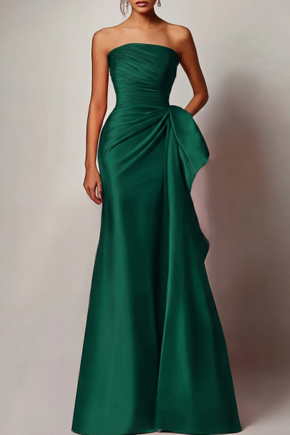 Evening Formal Dress Red Strapless Satin Maxi Gown