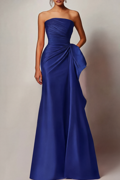 Evening Formal Dress Red Strapless Satin Maxi Gown