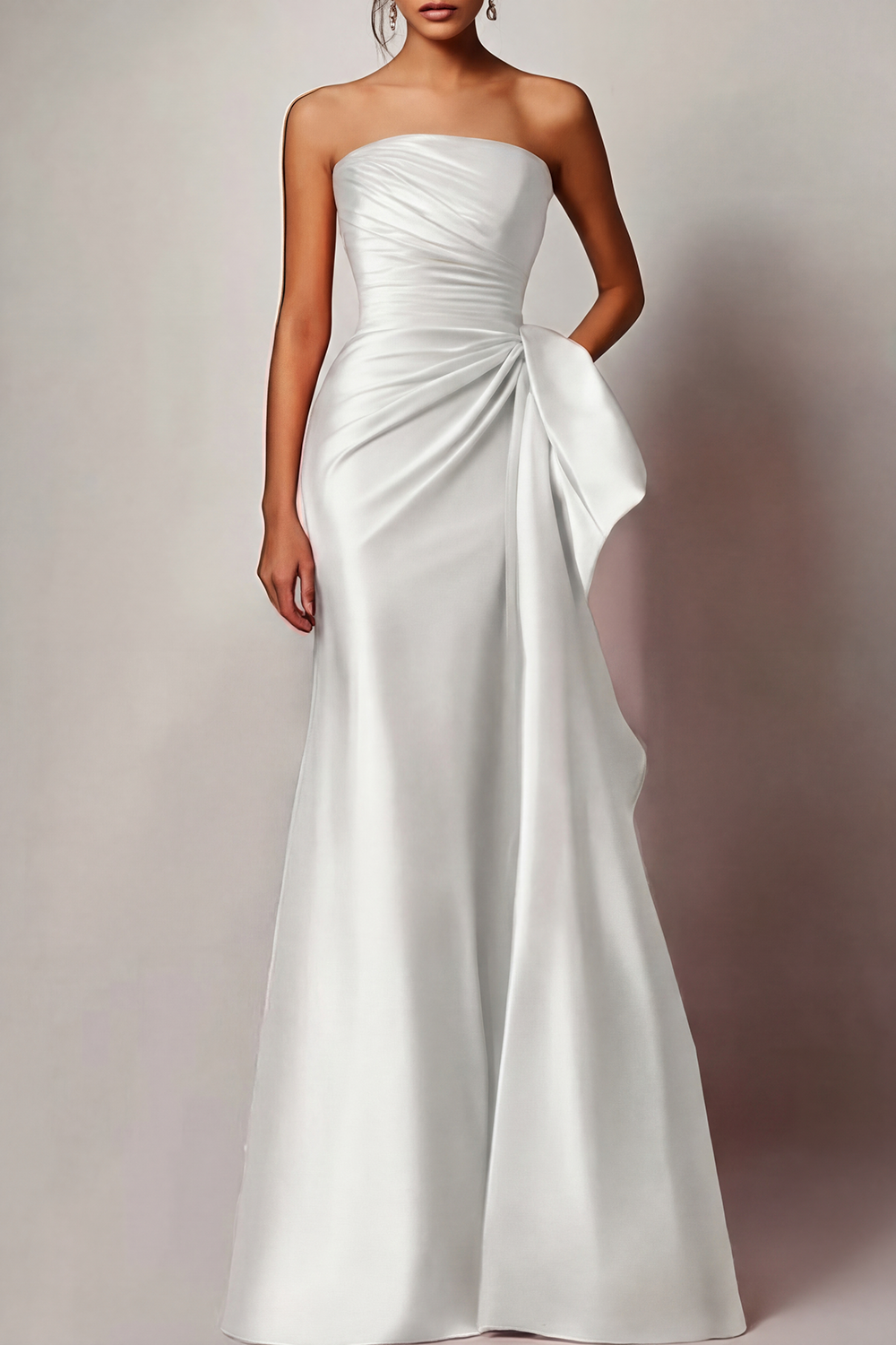 Evening Formal Dress Red Strapless Satin Maxi Gown