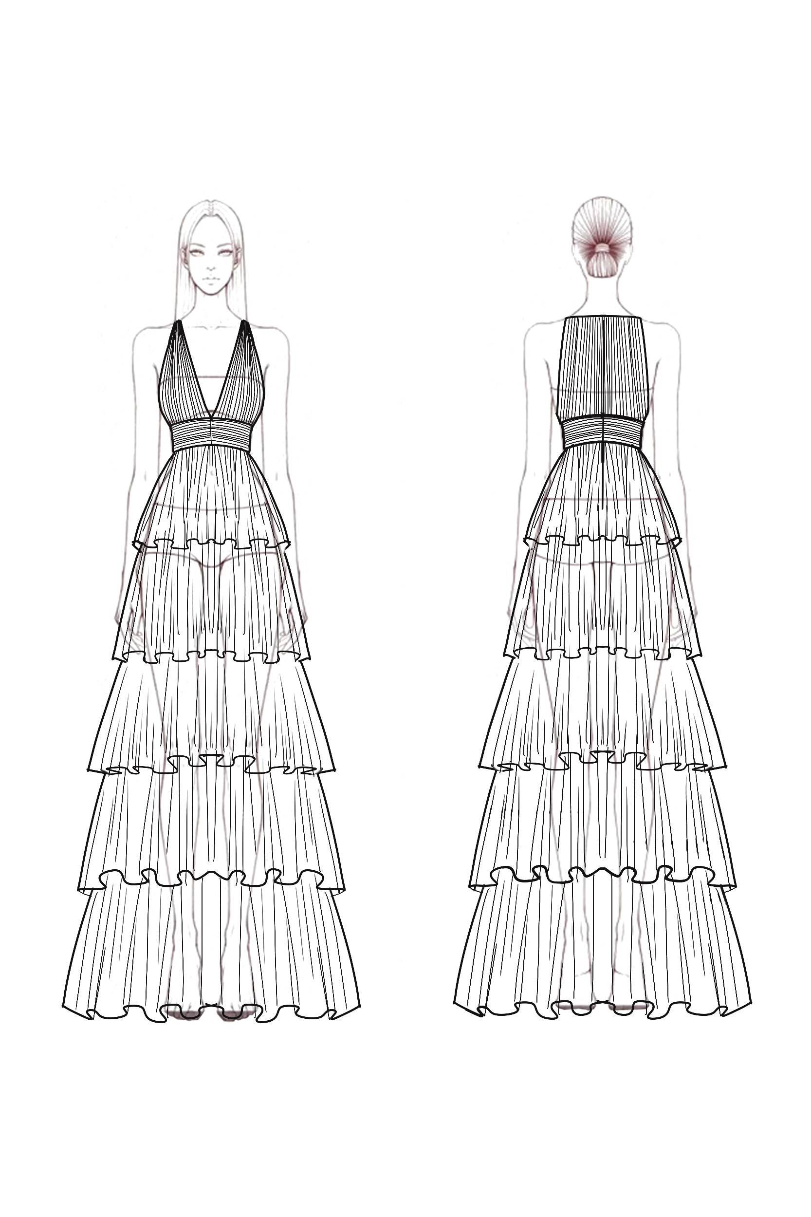 Prom Tiered Layer Dress Green Spaghetti Strap Deep V Mesh Floor-Length Dress