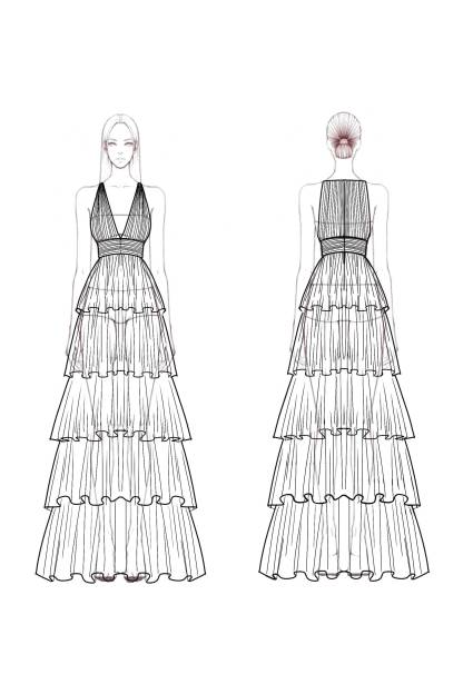 Prom Tiered Layer Dress Green Spaghetti Strap Deep V Mesh Floor-Length Dress