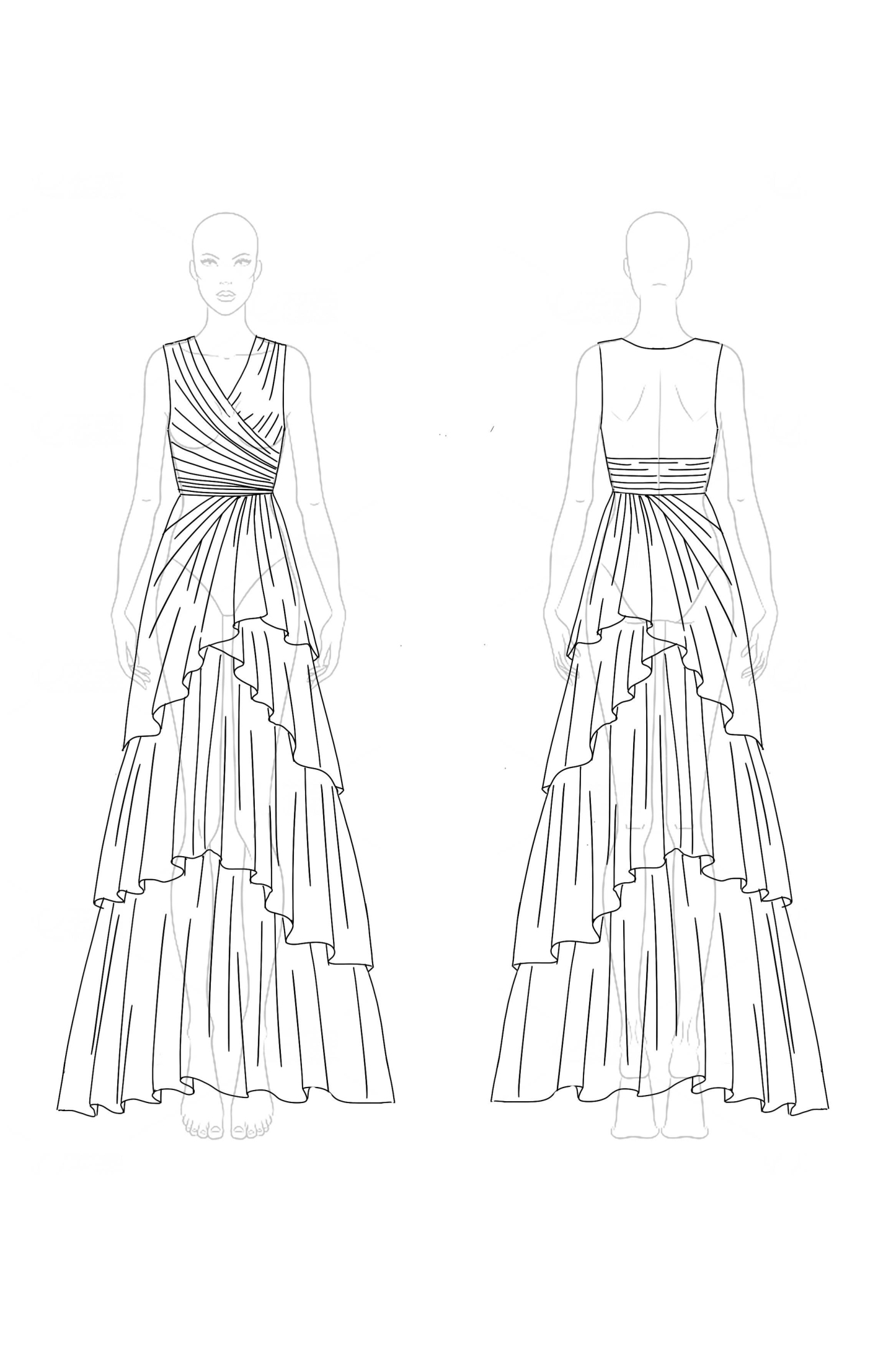 Wedding Guest Tiered Layer Dress Light Blue Spaghetti Strap Floor-Length Dress