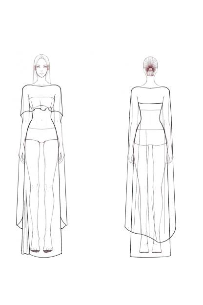 Evening Formal Dress Red Green Boat Neck Cape Floor-Length Gown