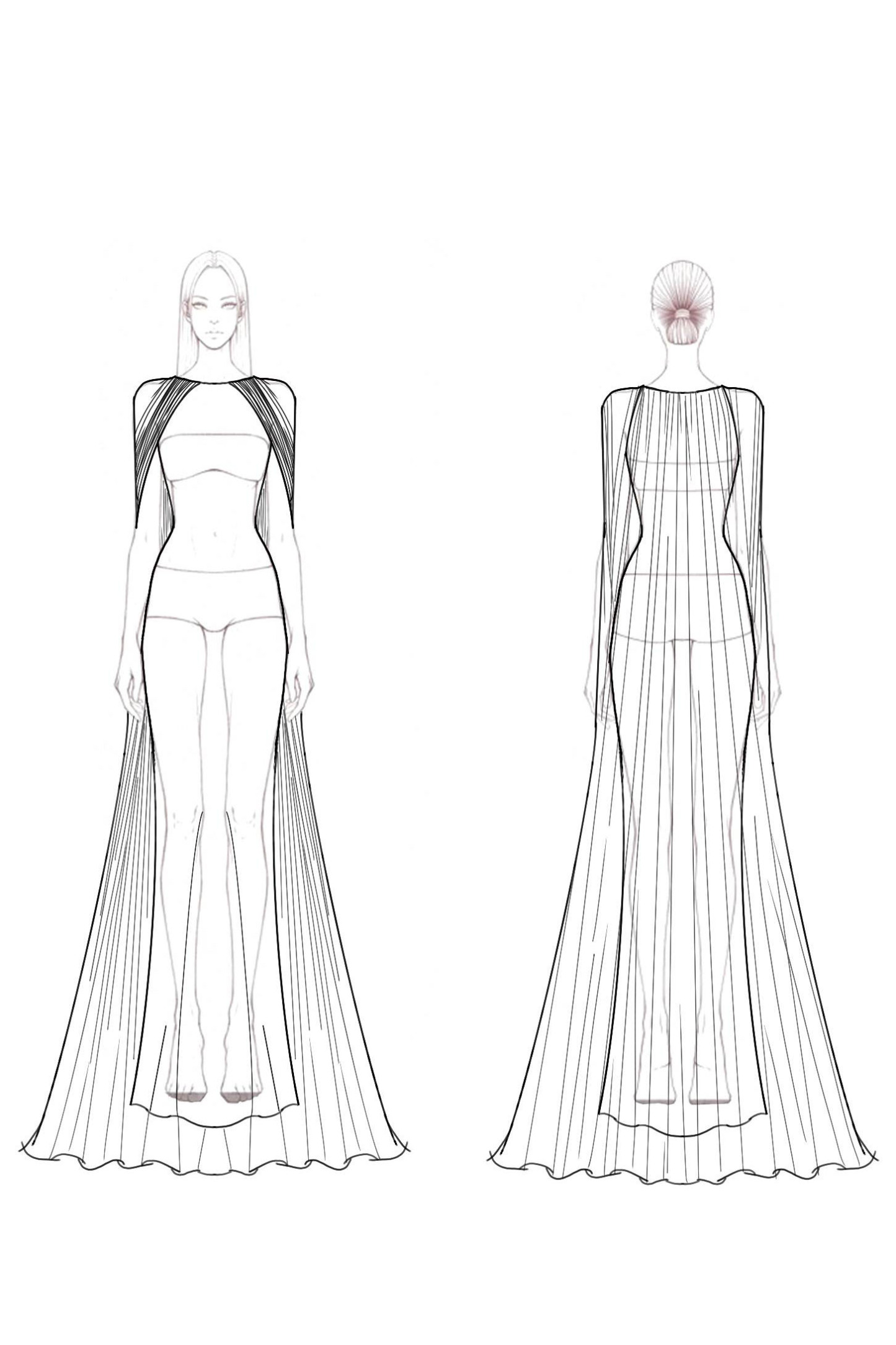 Evening Formal Dress Blue Round Neck Cape Mermaid Floor-Length Gown