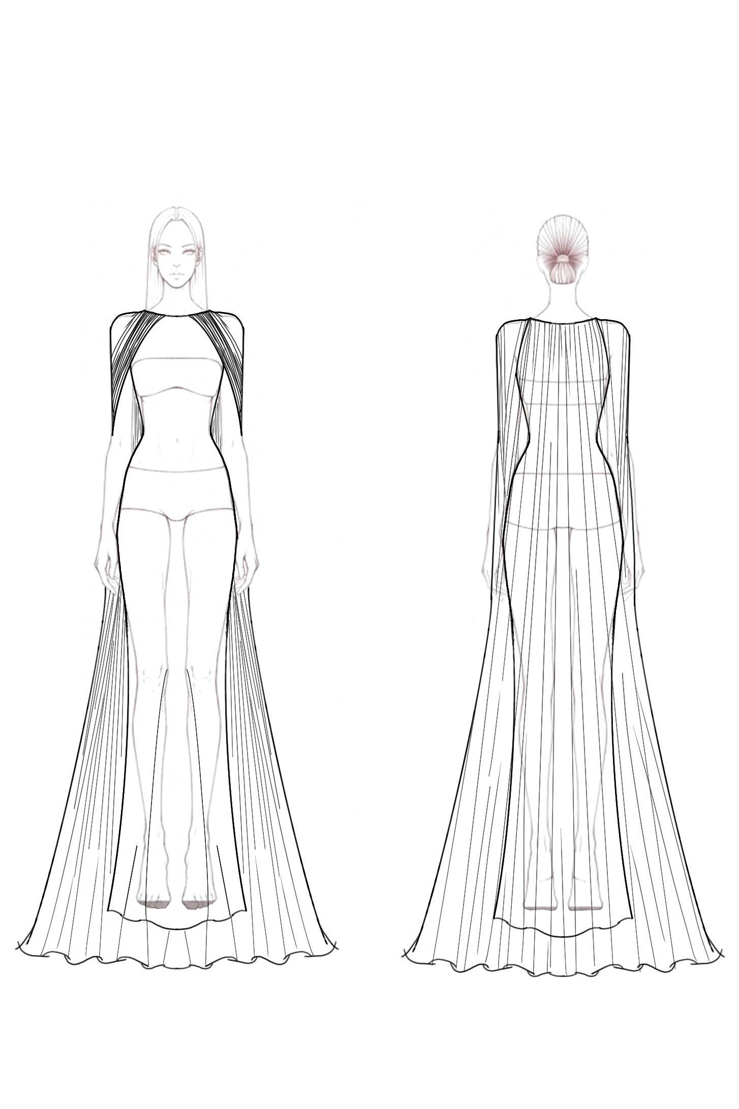 Evening Formal Dress Blue Round Neck Cape Mermaid Floor-Length Gown