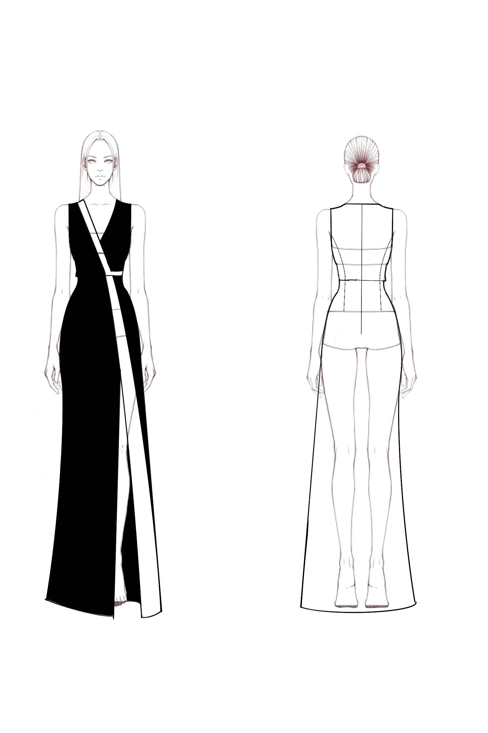 Semi-Formal Party Dress Black White Sleeveless V-Neck High Slit Floor-Length Dress
