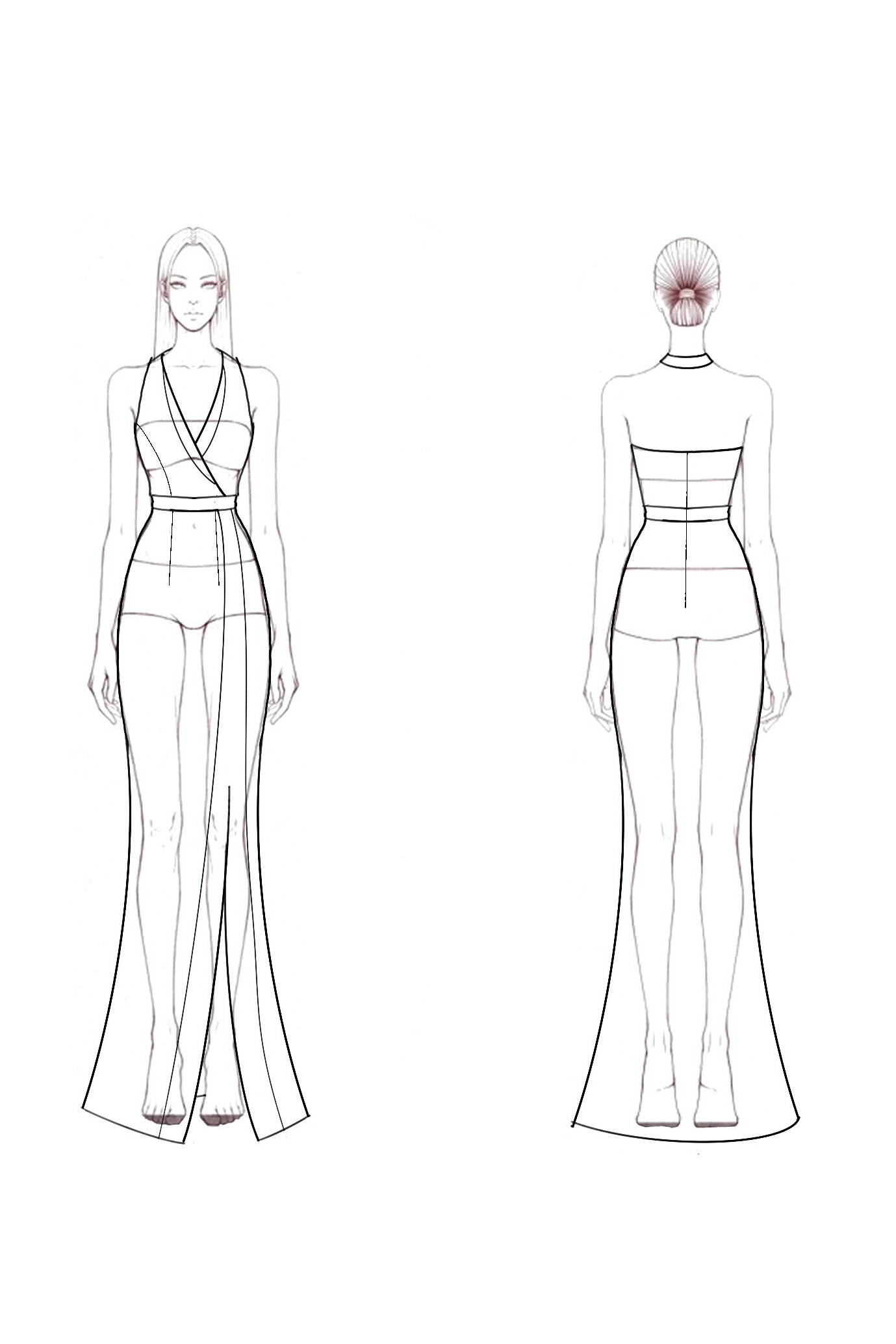 Evening Formal Dress Black White Halter V-Neck Slit Floor-Length Gown