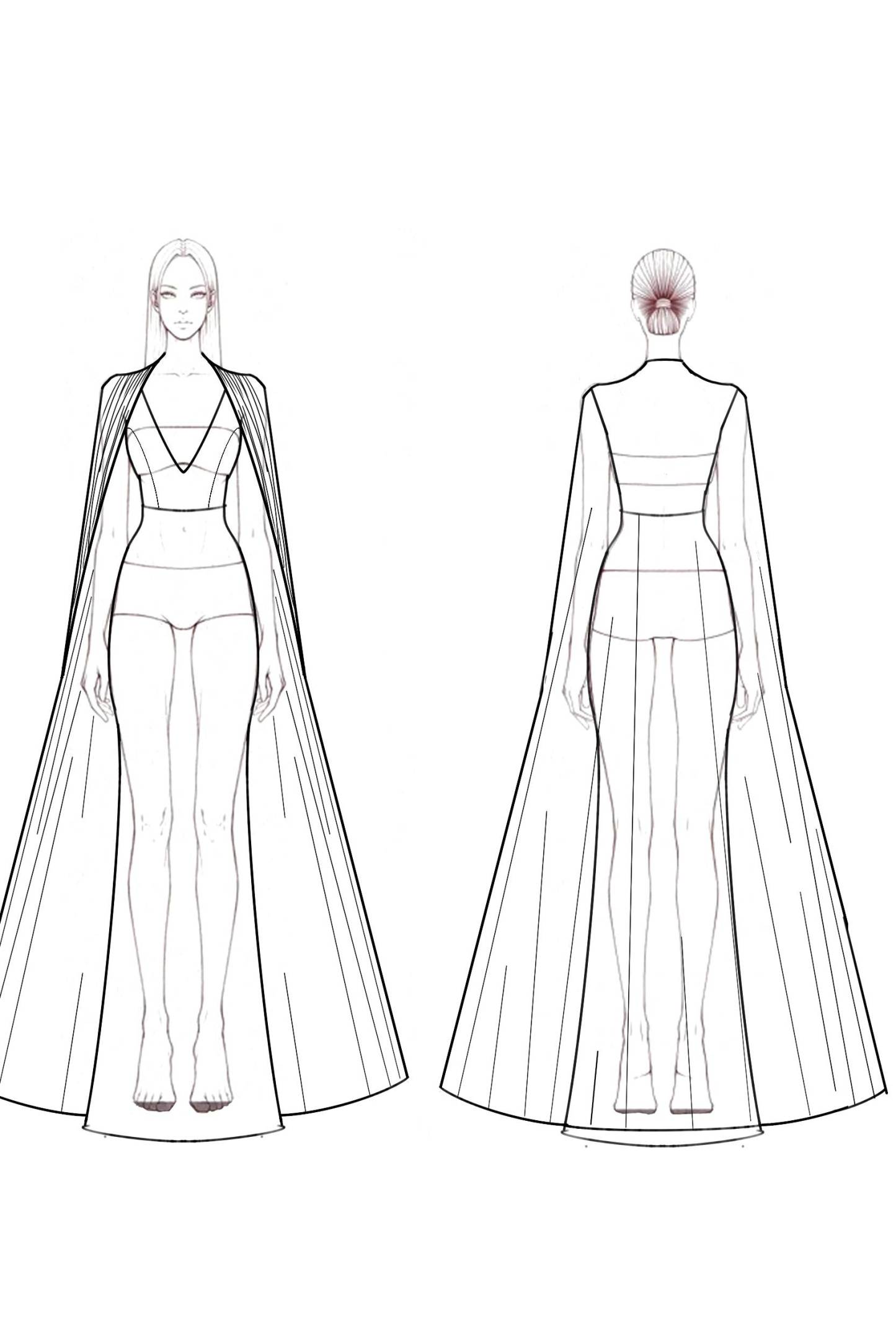 Evening Formal Dress Black White V-Neck Cape Floor-Length Gown