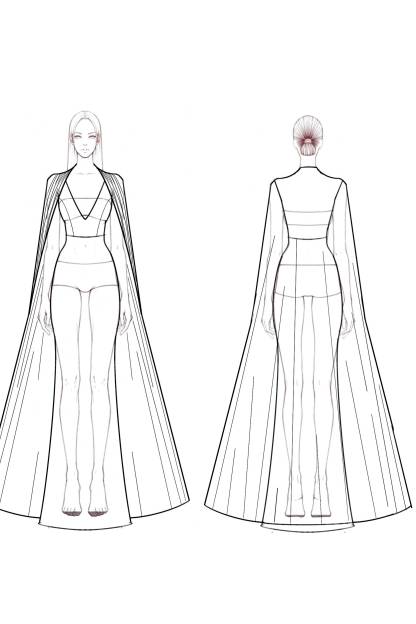 Evening Formal Dress Black White V-Neck Cape Floor-Length Gown