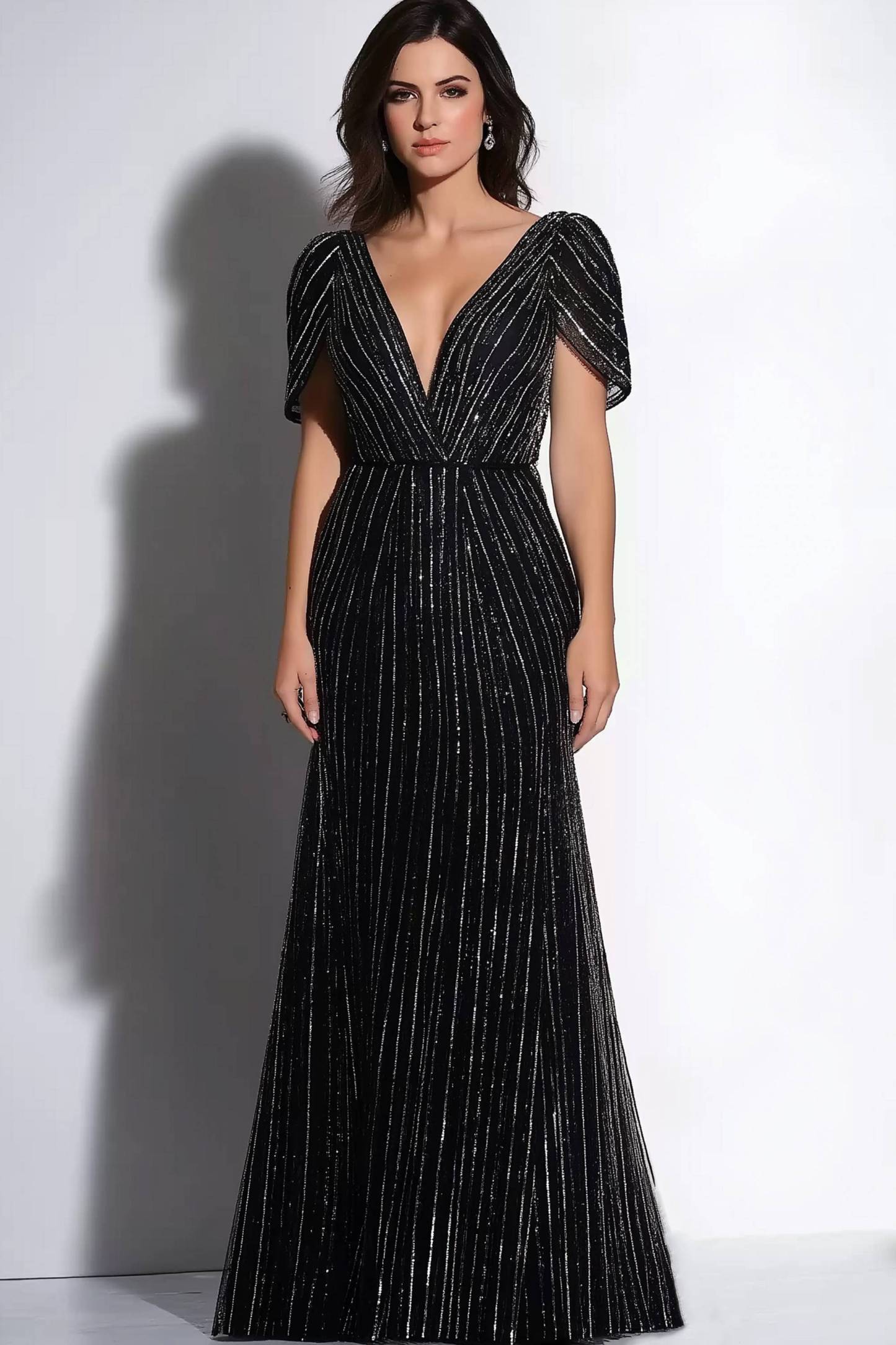 Evening Formal Dress Black Deep V Loose Floor-Length Dress
