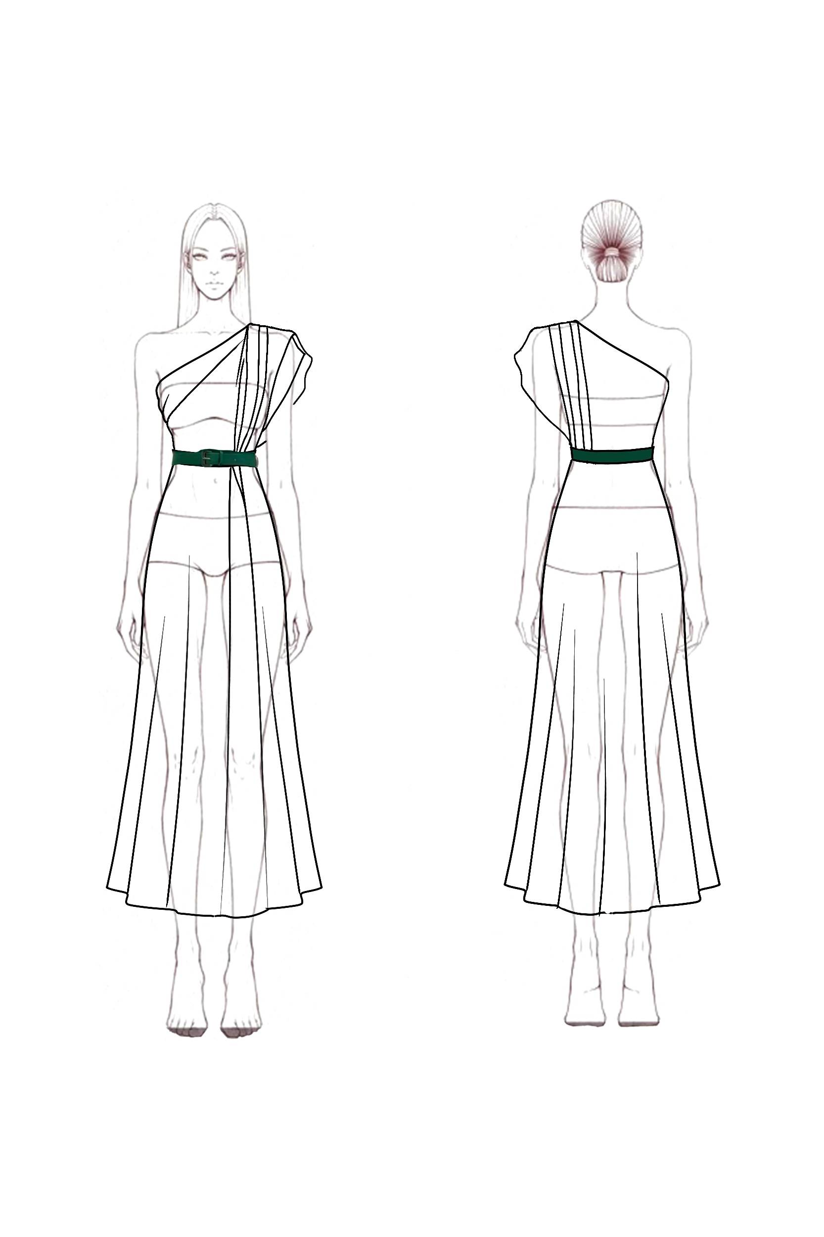 Chic Party Dress Green One Shoulder Ruched with Belt Midi Dress