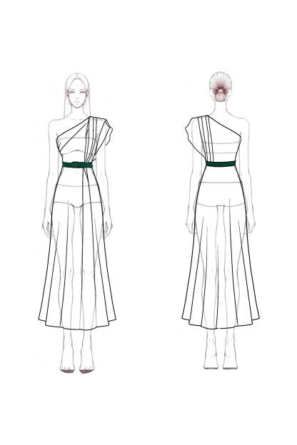 Chic Party Dress Green One Shoulder Ruched with Belt Midi Dress