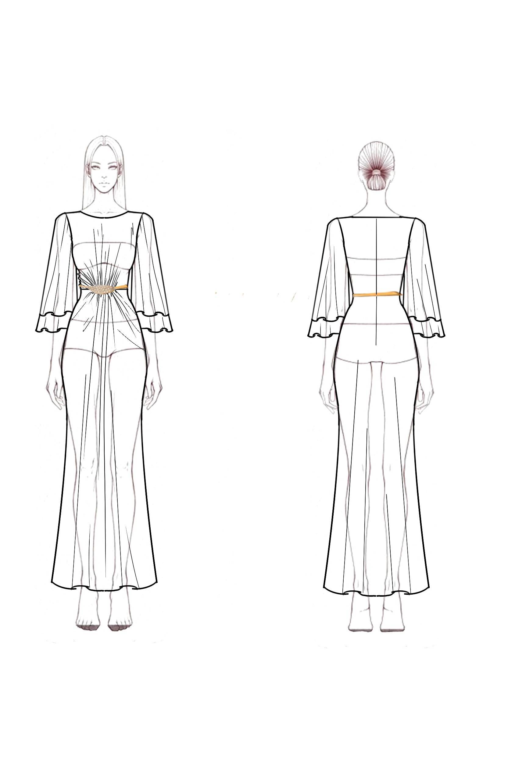 Formal Party Dress Gold Round Neck Ruffle Sleeve Belted Maxi Dress