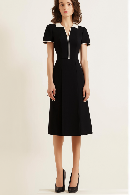 Business Semi-Formal Dress Black V-Neck Knee-Length Dress