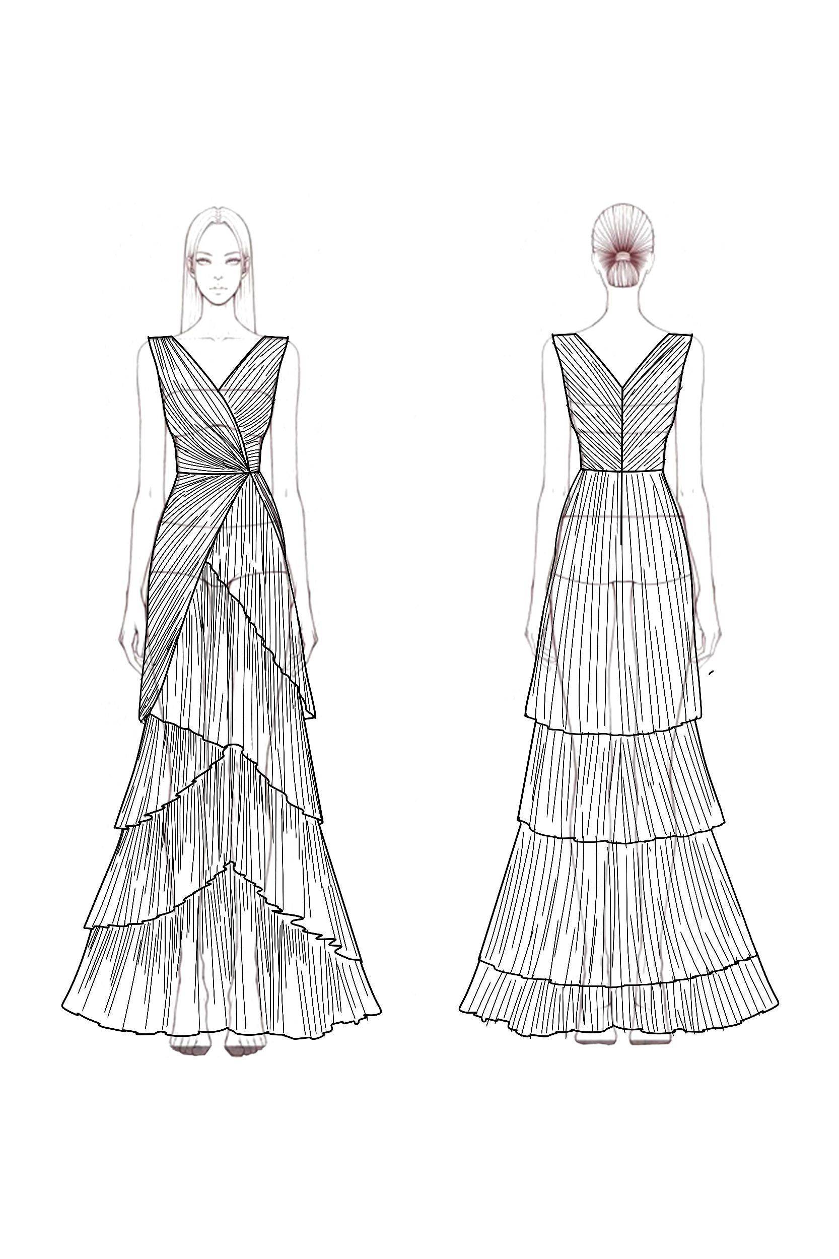 Formal Tiered Layer Dress Blue Sleeveless Pleated V-Neck Floor-Length Gown