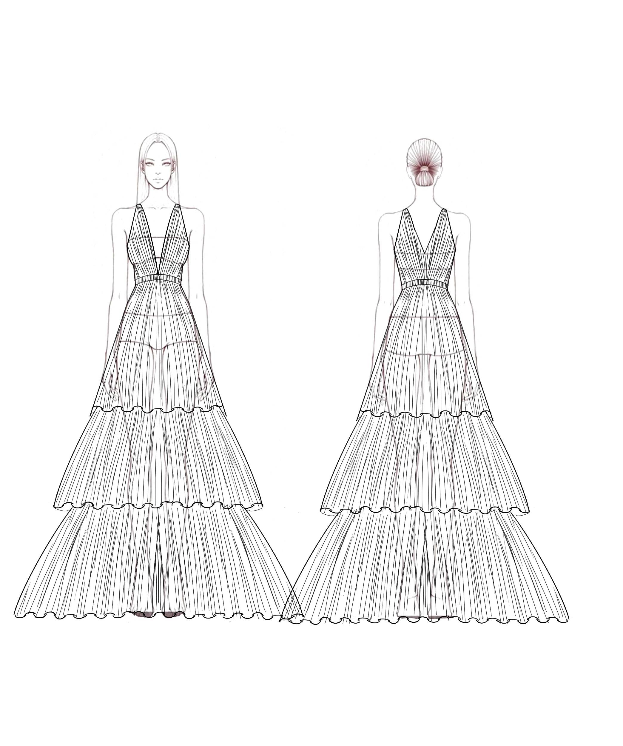 Formal Tiered Layer Dress Red Sleeveless Deep V Pleated Floor-Length Gown