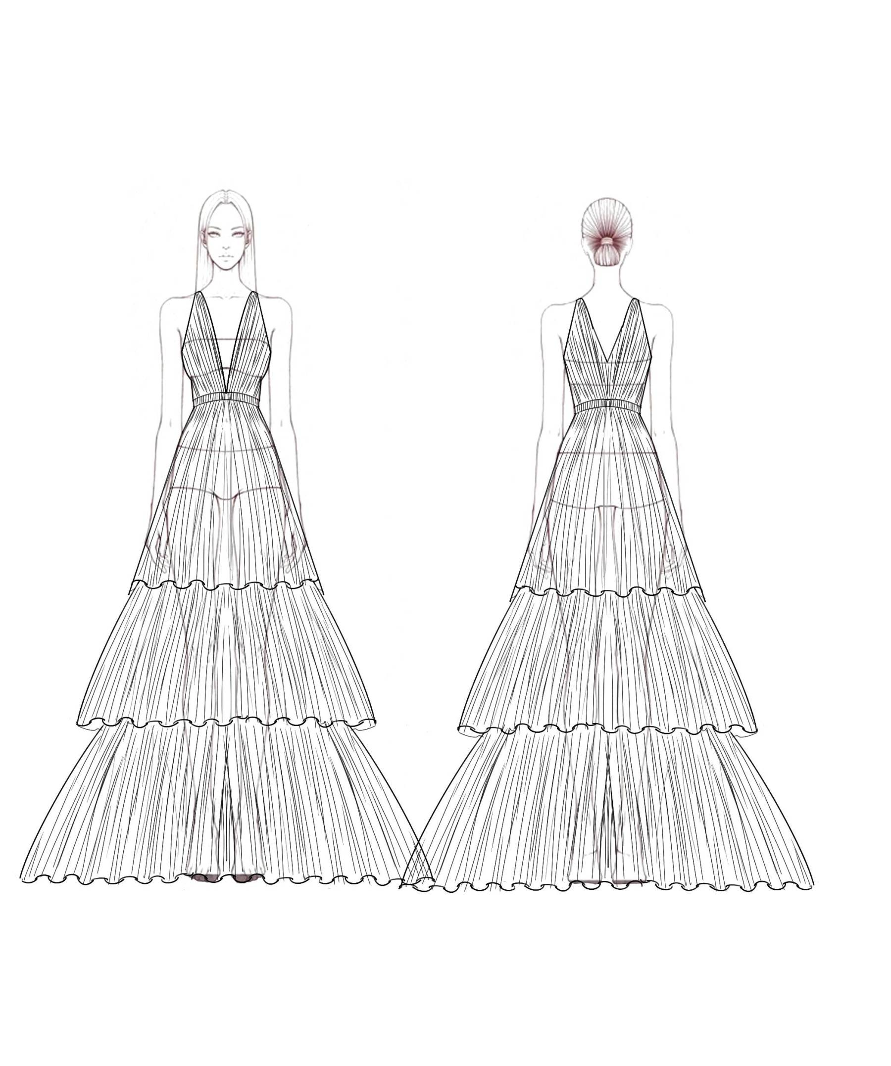 Formal Tiered Layer Dress Red Sleeveless Deep V Pleated Floor-Length Gown