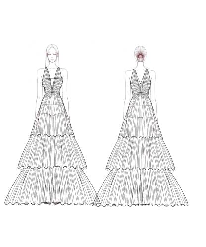 Formal Tiered Layer Dress Red Sleeveless Deep V Pleated Floor-Length Gown