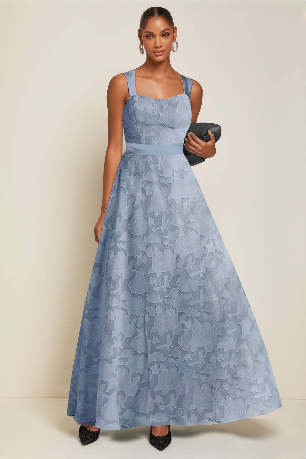 Formal Evening Dress Blue Sleeveless A-Line Maxi Gown