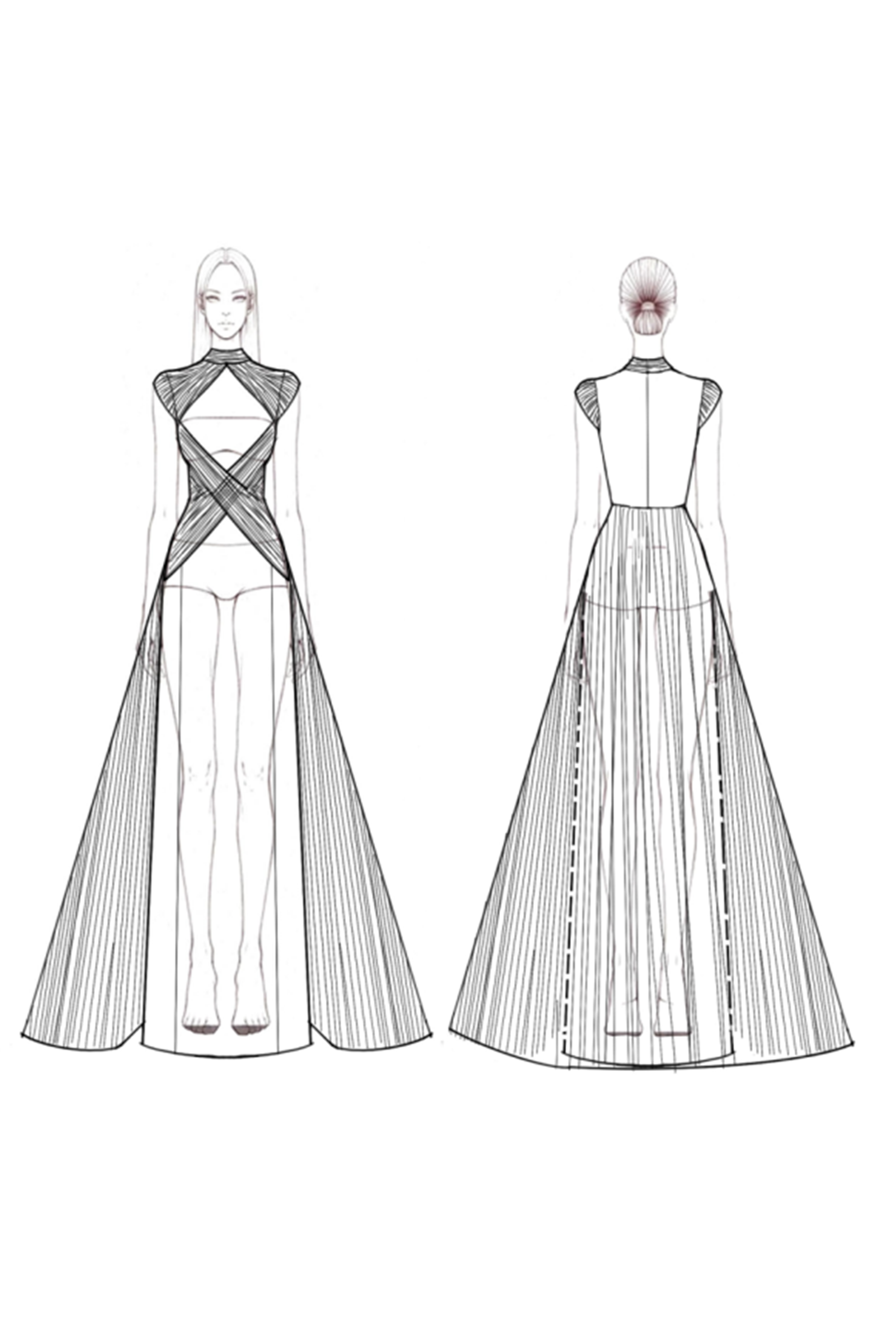 Formal Evening Dress Purple Stand Collar Pleated Train Gown