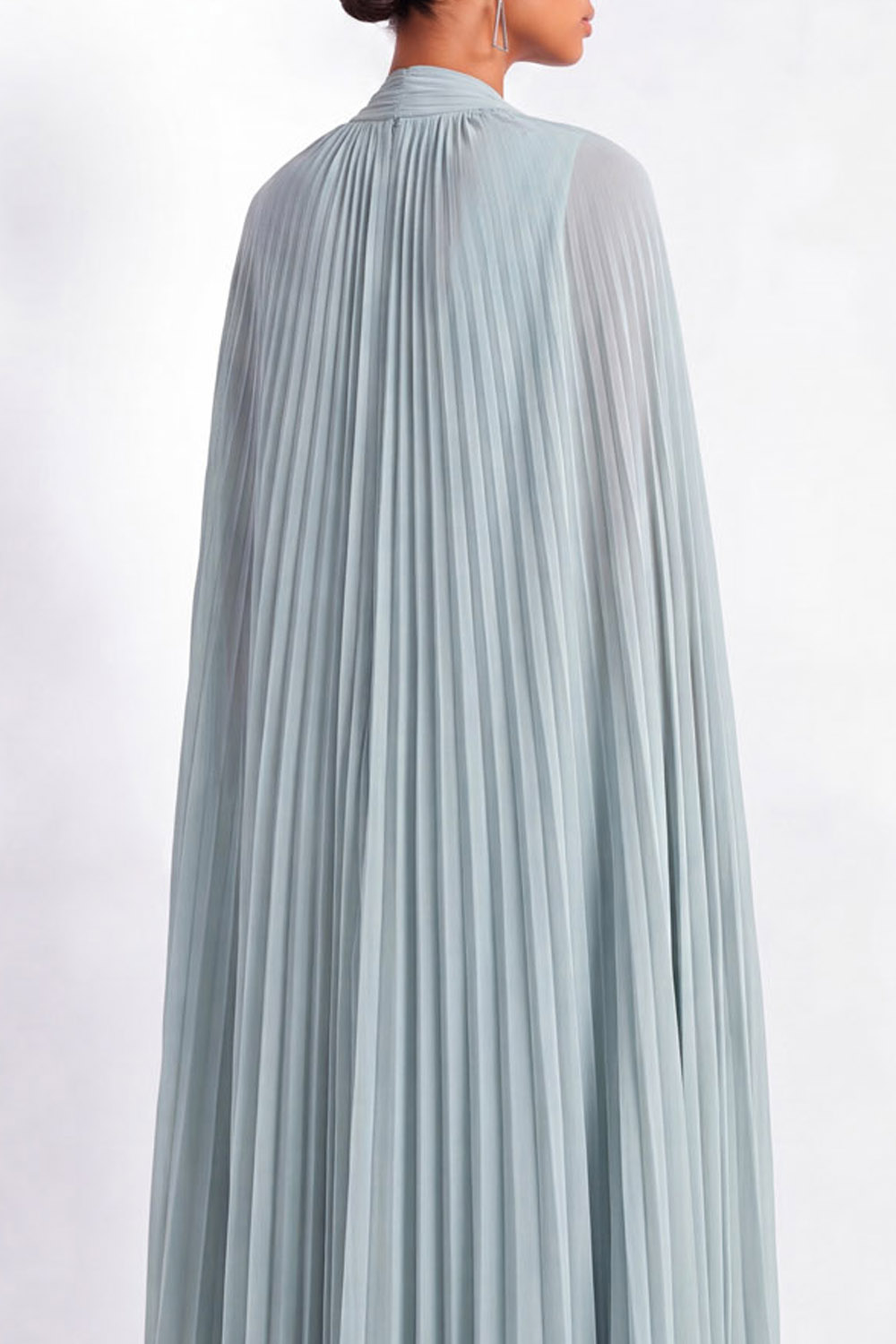 Formal Evening Dress Sage Green V-Neck Pleated Cape Maxi Gown