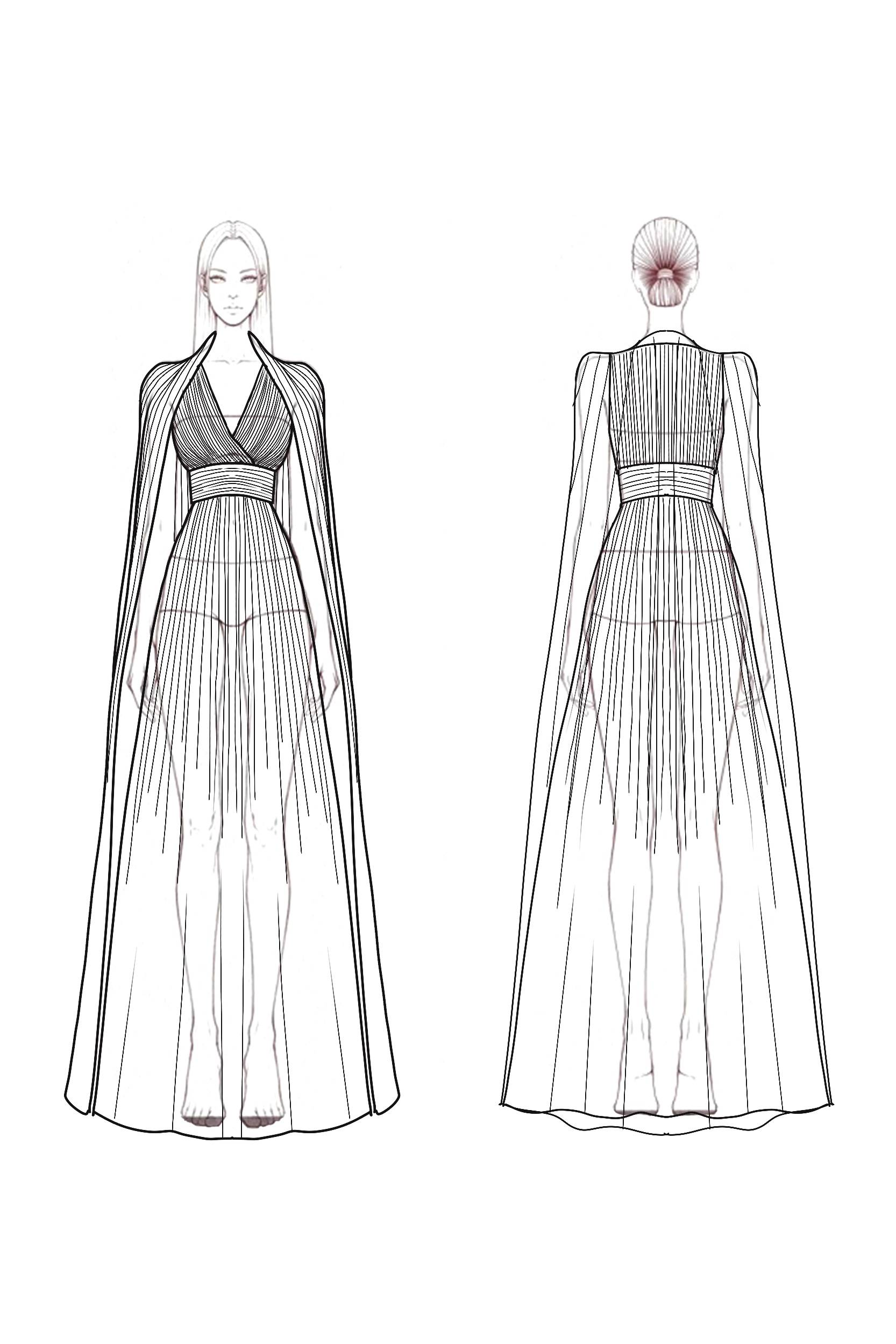 Formal Evening Dress Sage Green V-Neck Pleated Cape Floor-Length Gown