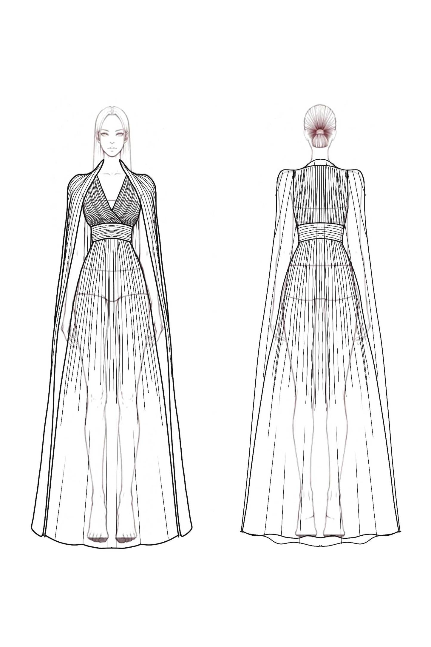 Formal Evening Dress Sage Green V-Neck Pleated Cape Floor-Length Gown