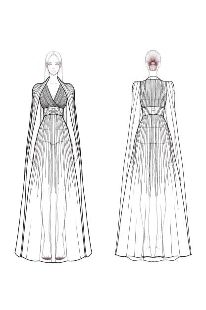 Formal Evening Dress Sage Green V-Neck Pleated Cape Floor-Length Gown