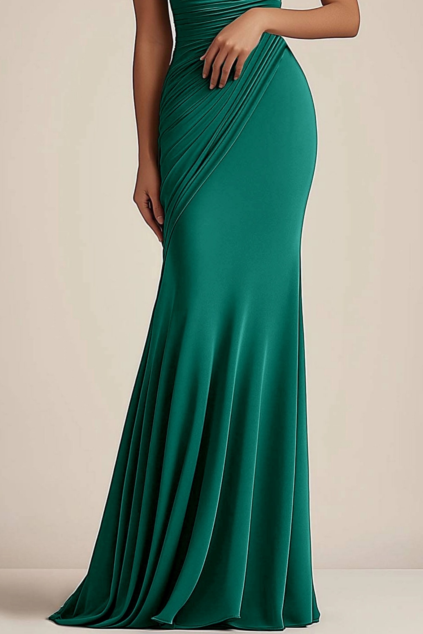 Formal Evening Dress Green V-Neck Pleated Mermaid Floor-Length Gown