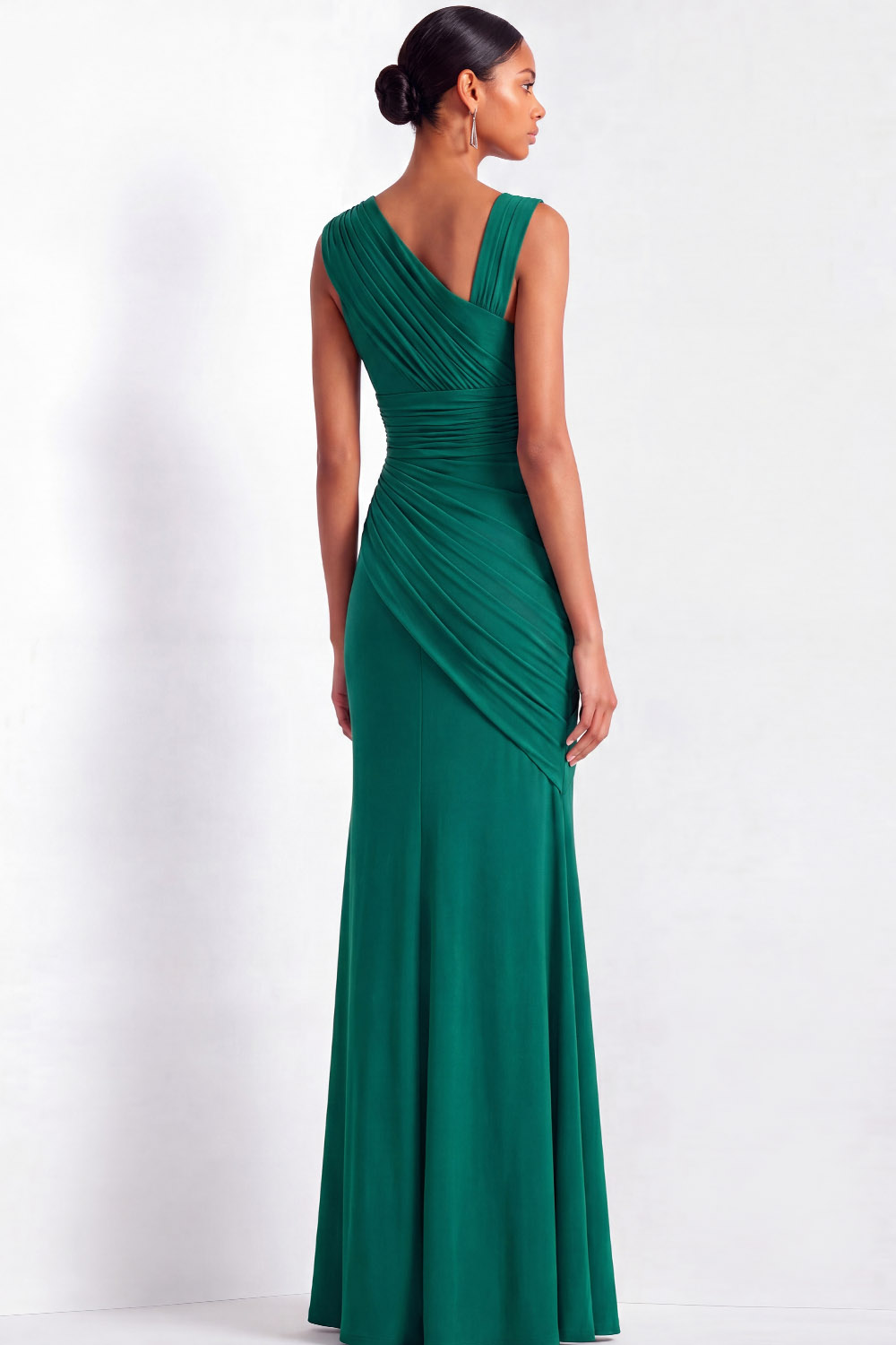 Formal Evening Dress Green V-Neck Pleated Mermaid Maxi Gown