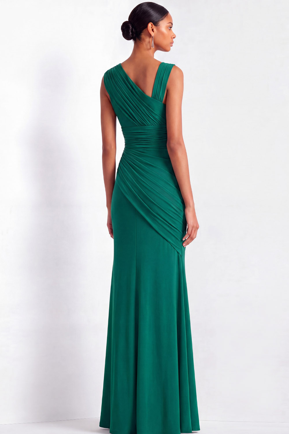 Formal Evening Dress Green V-Neck Pleated Mermaid Maxi Gown