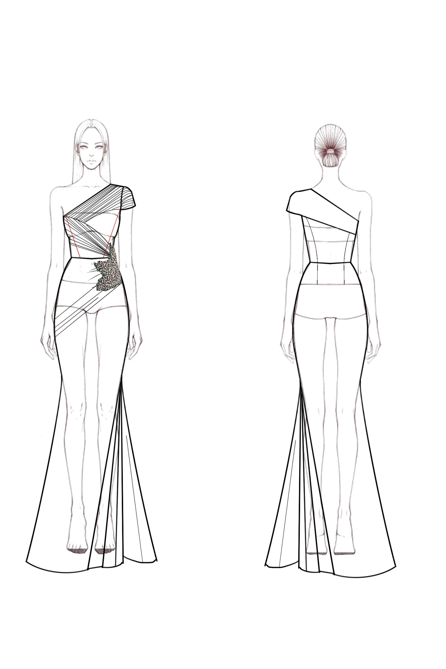 Formal Evening Dress Green One Shoulder Pleated Rhinestone Floor-Length Gown
