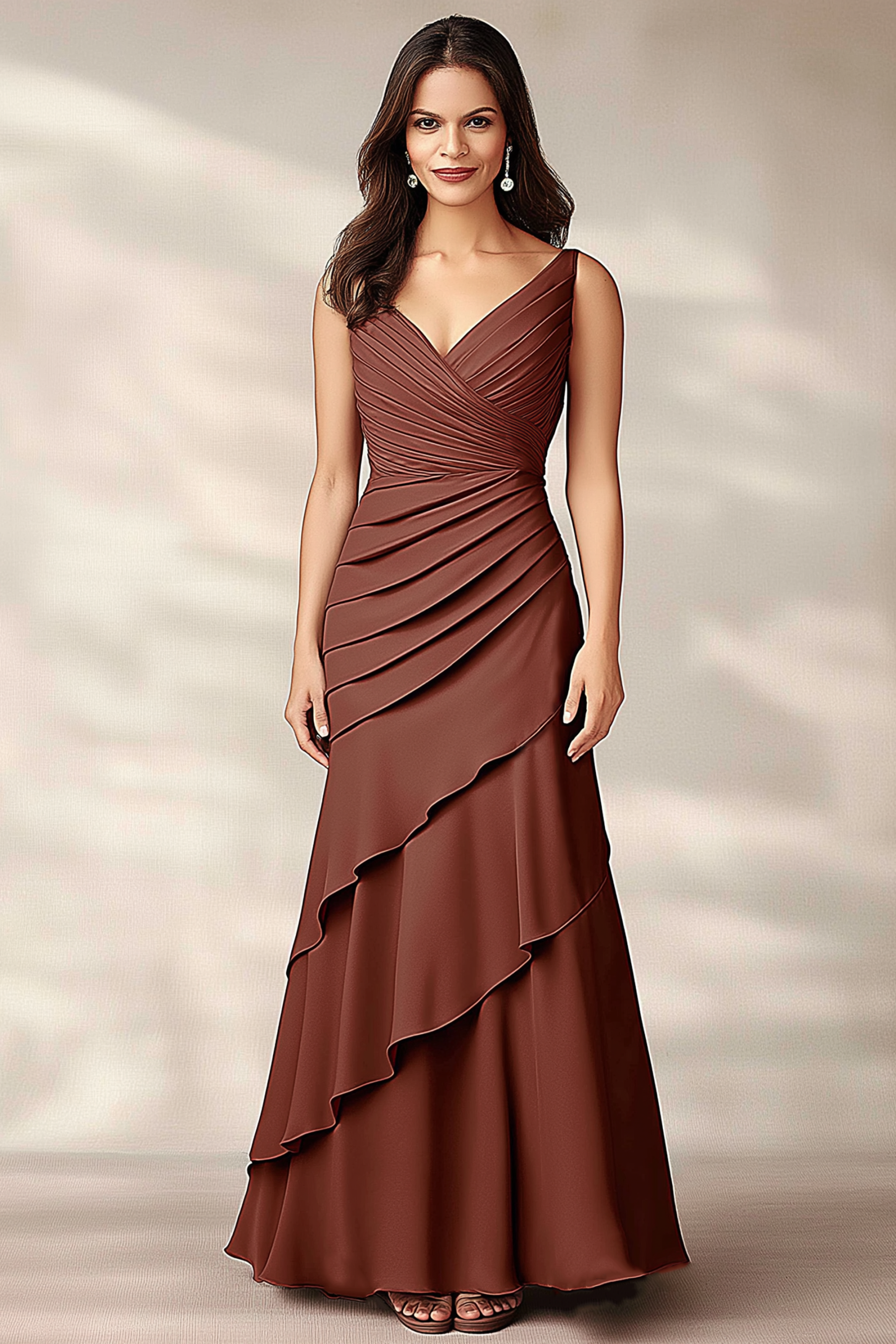 Party Tiered Dress Brown Sleeveless Maxi Dress