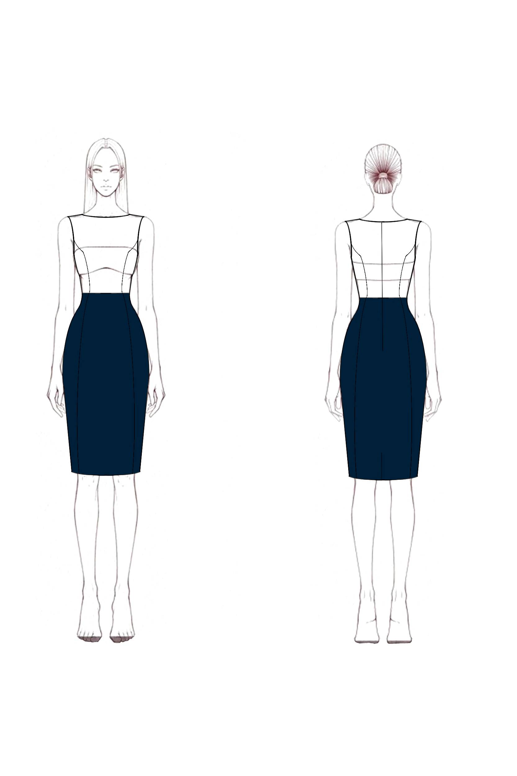 Work Semi Formal Dress Navy White Sleeveless Round Neck Bodycon Knee Dress