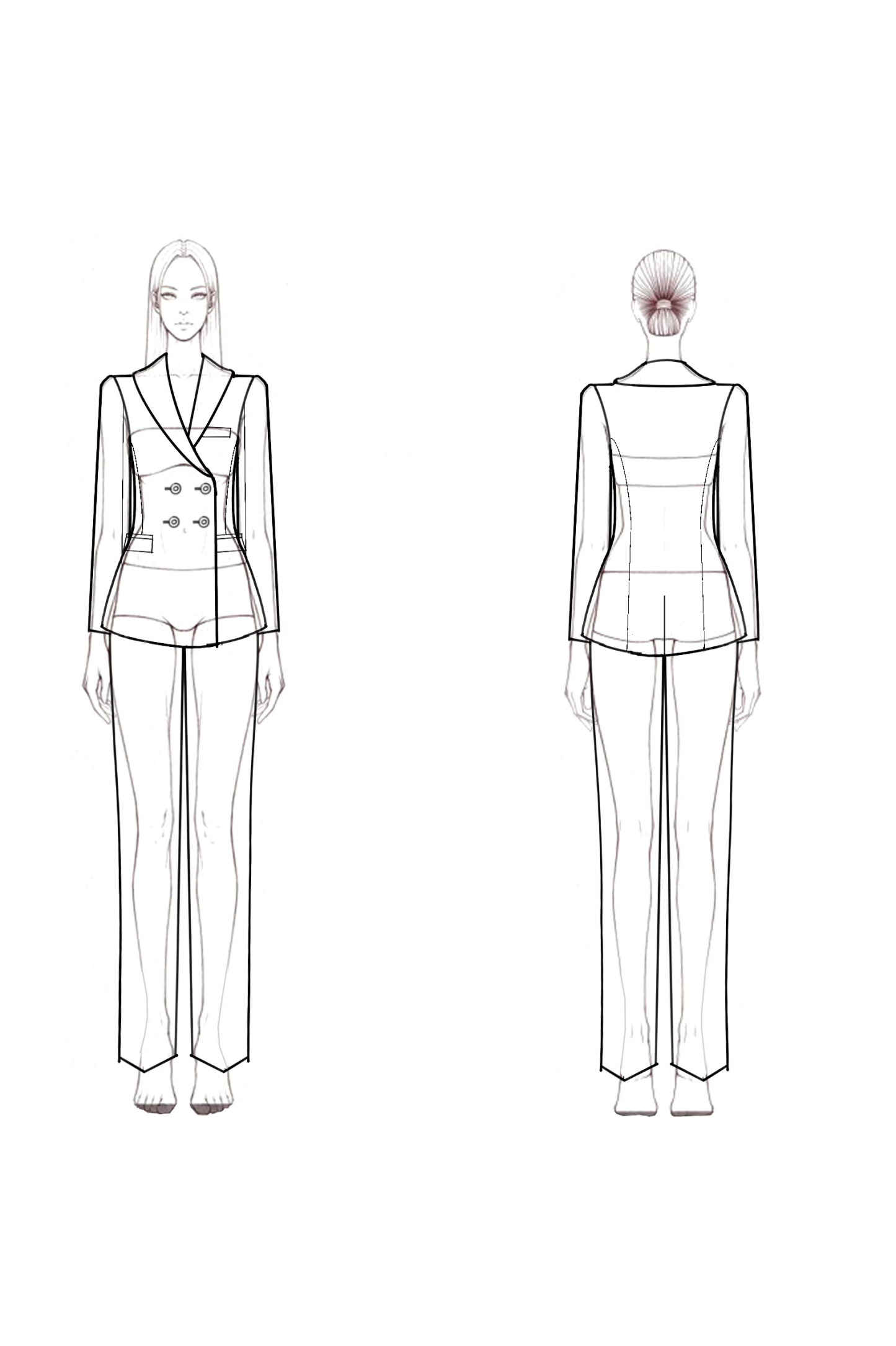 Work Formal Blazer Suit Set Light Blue Lapel Long Sleeve Pantsuit