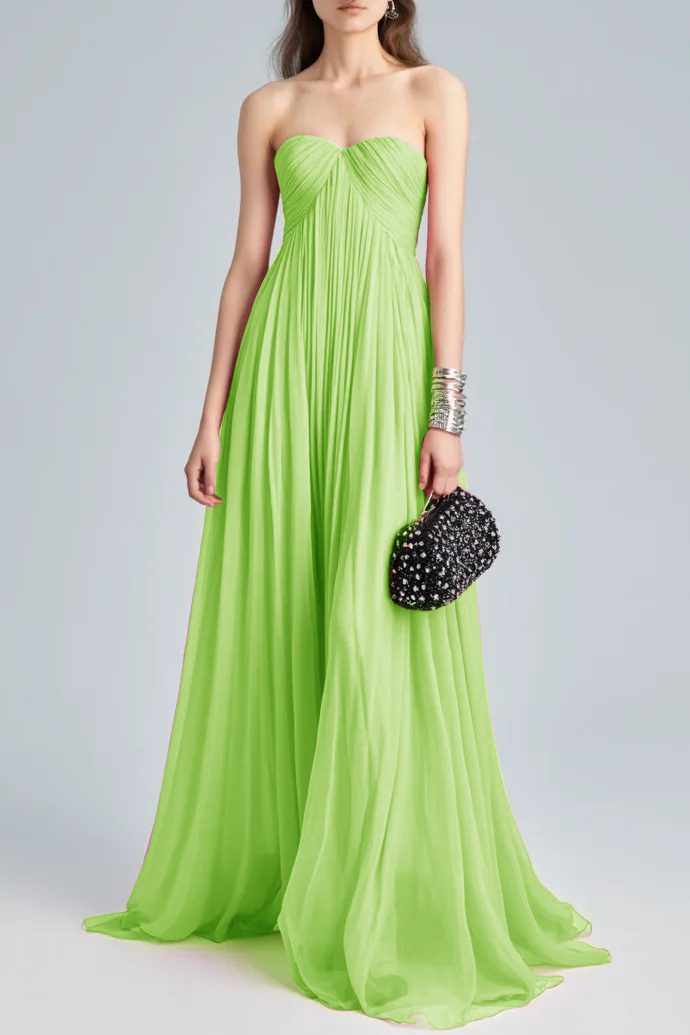 Holiday Evening Dress Pink Strapless Ruched Floor Chiffon Dress