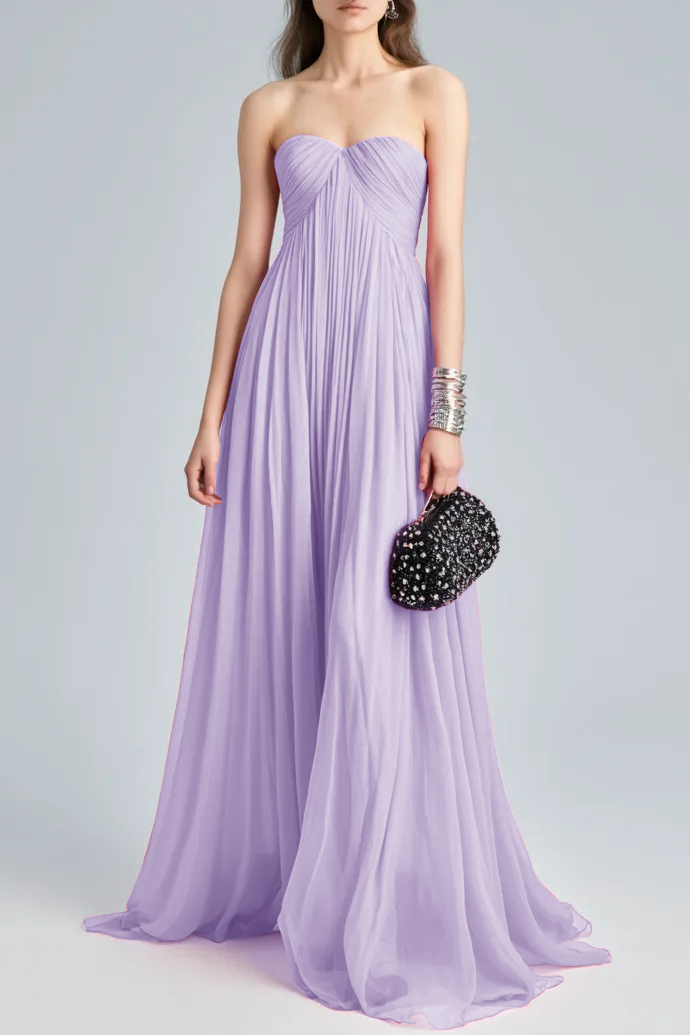 Holiday Evening Dress Pink Strapless Ruched Floor Chiffon Dress