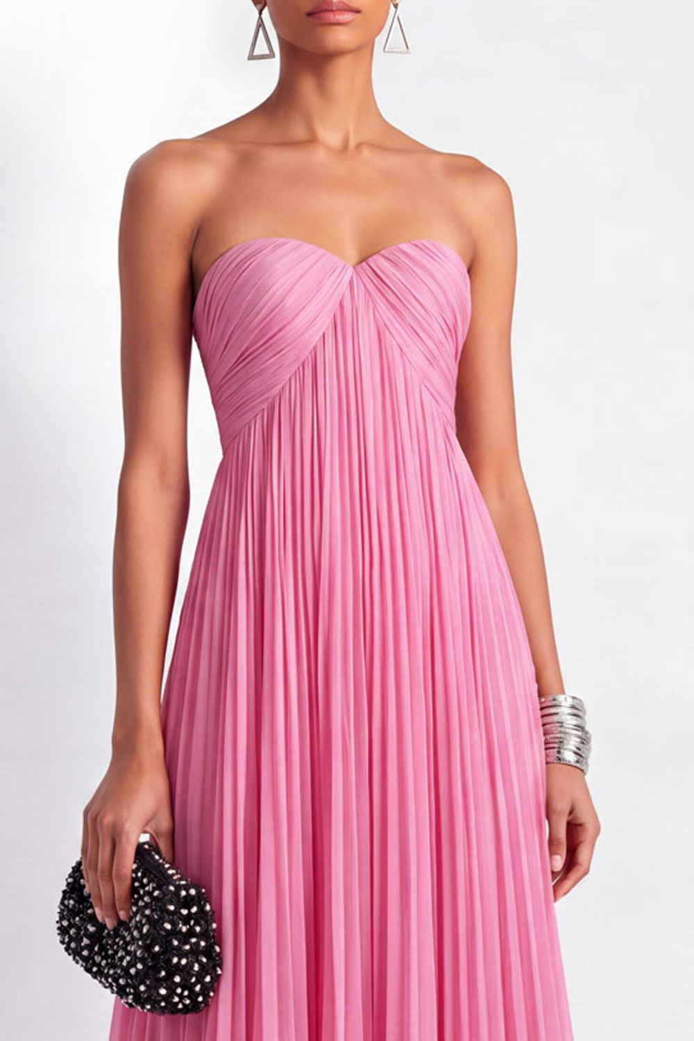 Holiday Evening Dress Pink Strapless Ruched Floor Chiffon Dress