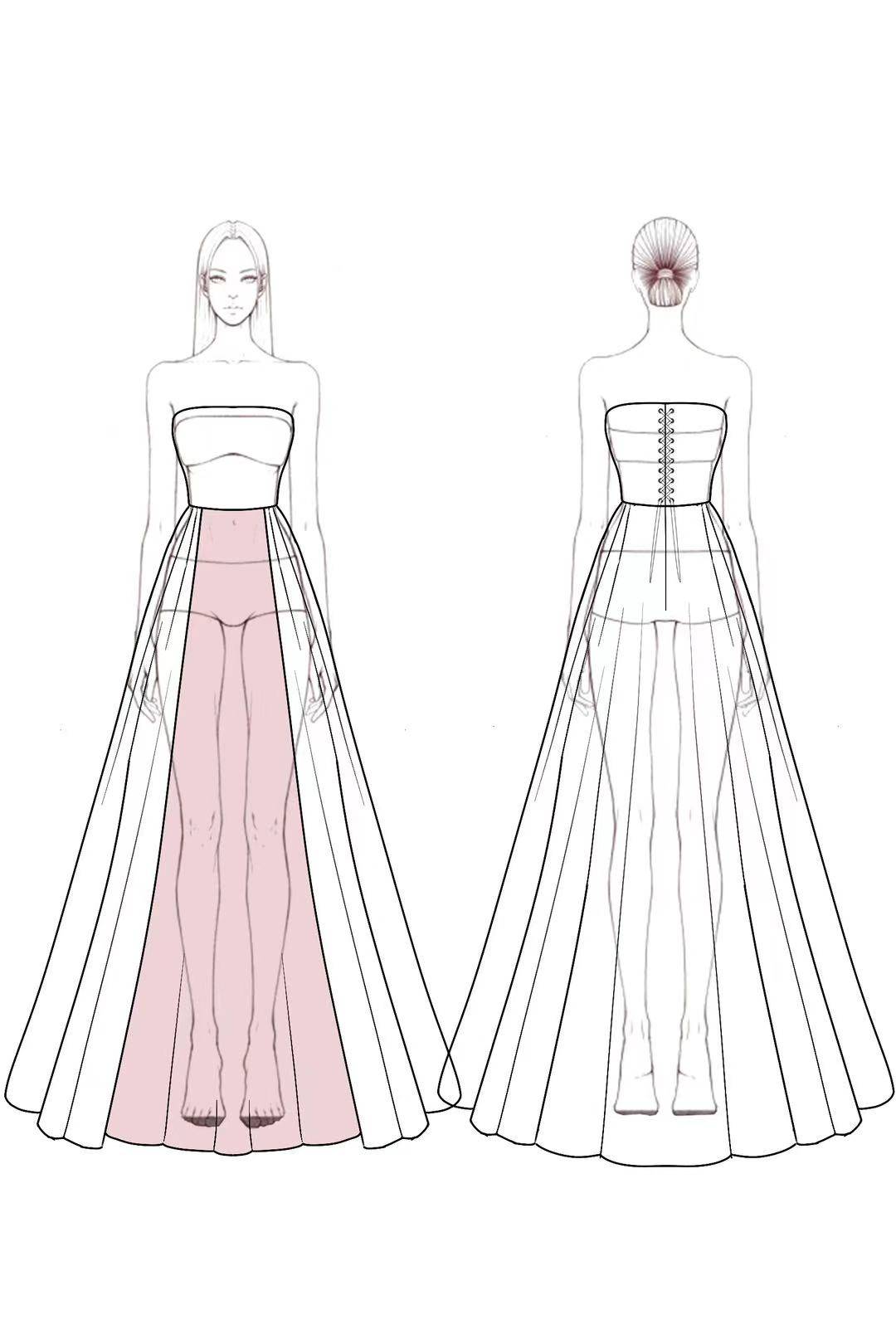 Formal Evening Dress Rose Pink Colorblock Strapless A-Line Floor Dress