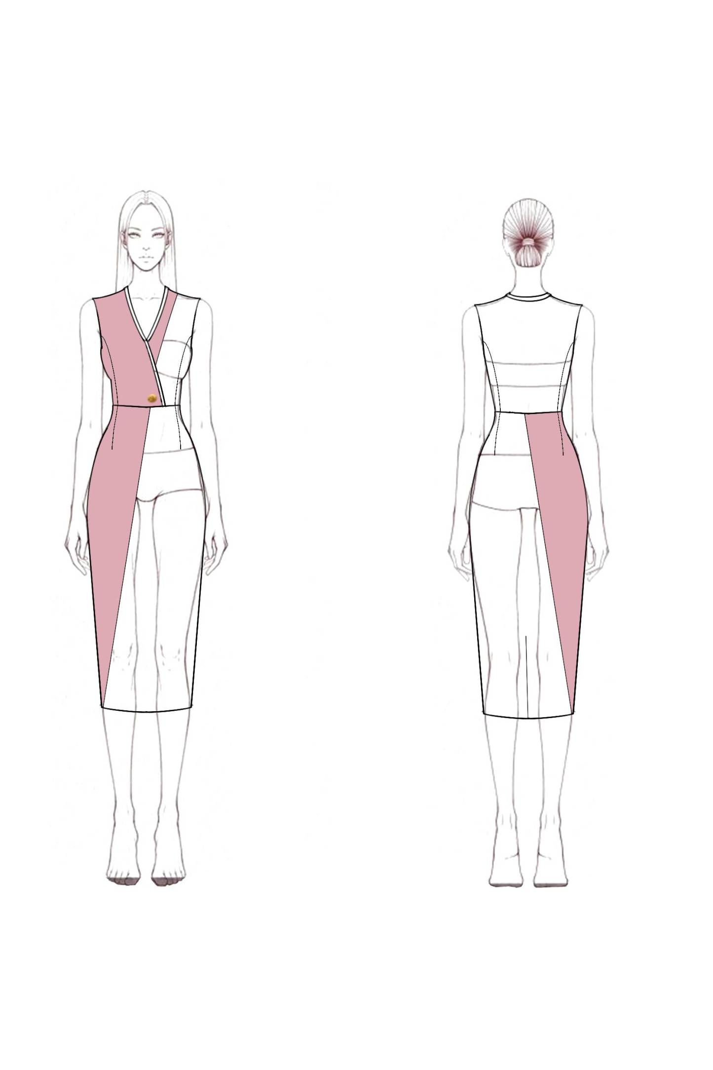 Work Dress Black Pink Cross Neck Sleeveless Bodycon Knee Dress