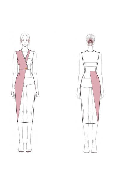 Work Dress Black Pink Cross Neck Sleeveless Bodycon Knee Dress