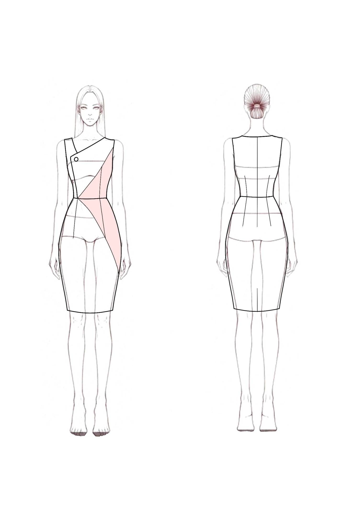 Work Dress Black Pink One Shoulder Sleeveless Bodycon Knee Dress