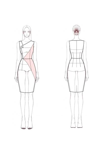 Work Dress Black Pink One Shoulder Sleeveless Bodycon Knee Dress